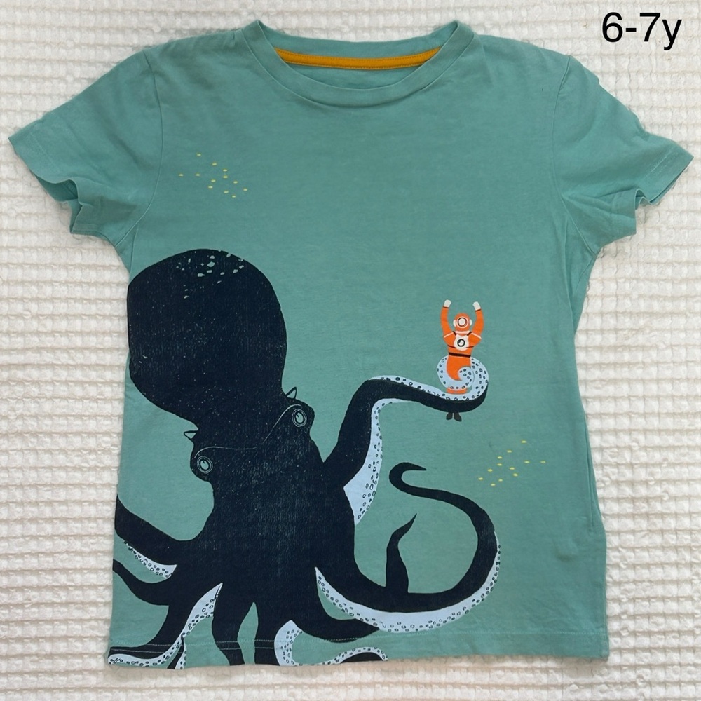 Boden Kids Octopus Tee - Aqua Blue